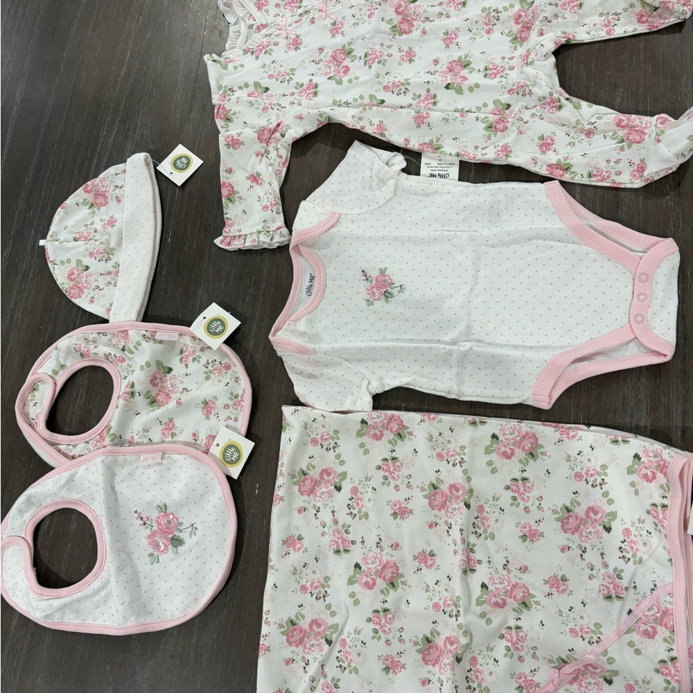 NWT! 3 Months -Little Me 6 Piece Floral Pink Baby Set